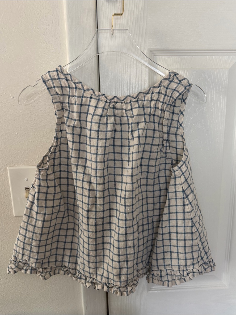 Not Perfect Linen, Berry Linen Blouse, Indigo Grid, Medium - Picture 2 of 4